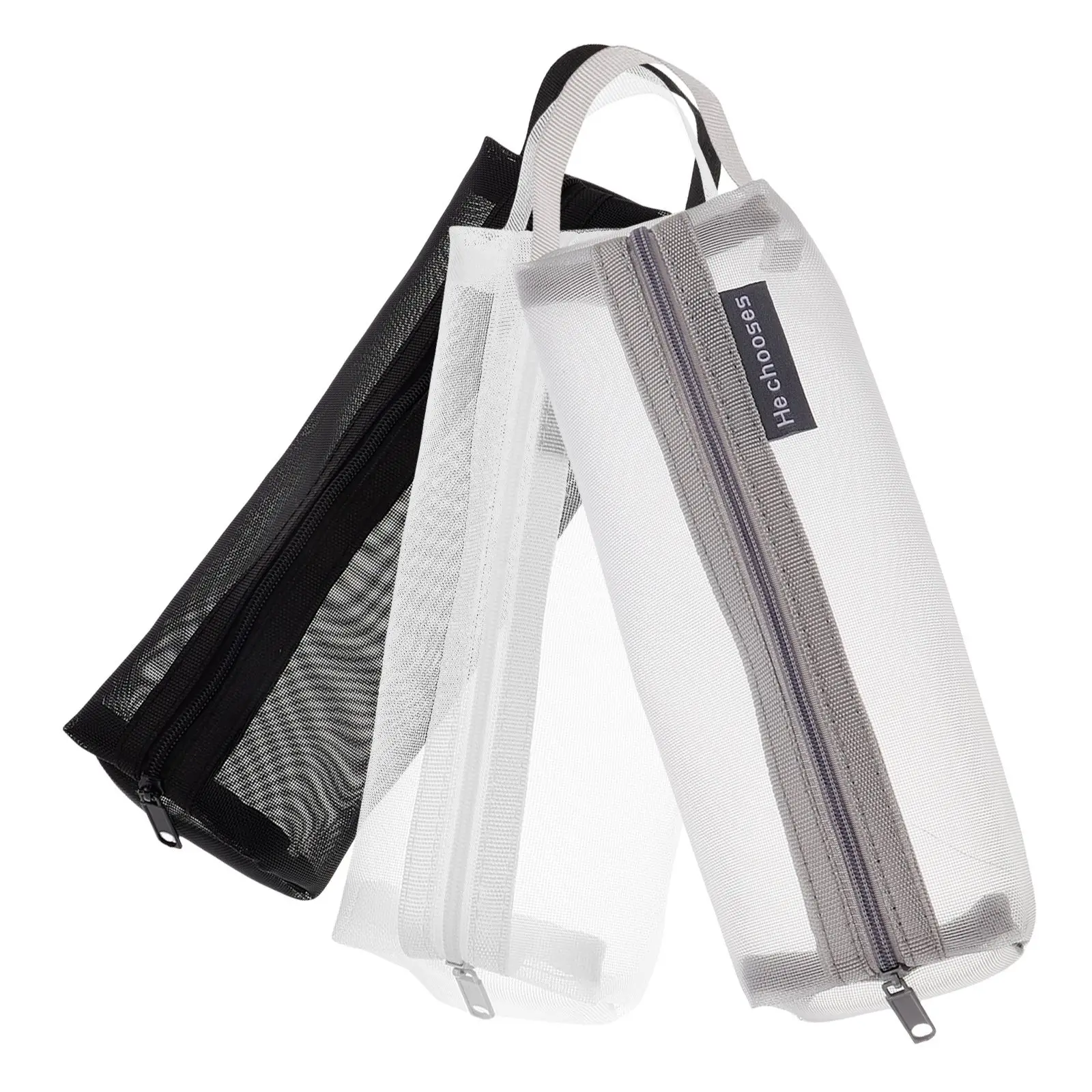 3 Pcs Multifunction Stationery Box Girl Clear Pencil Case Portable Mesh Transparent Bag