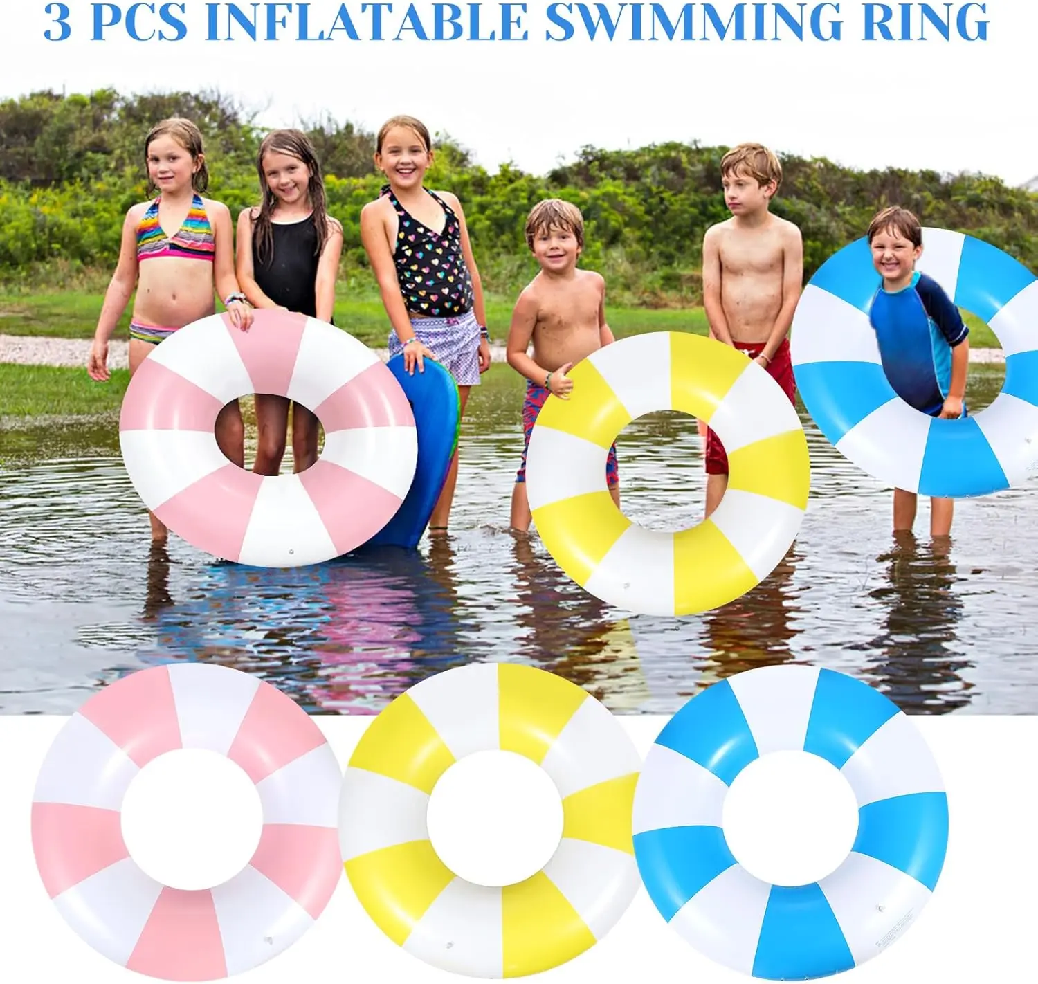 3 Stück 39,4 Zoll Jumbo-Schwimmring mit lustigen Drucken, gestreifte Poolschwimmer, Poolschläuche, aufblasbare Poolschwimmer, Sommer-Schwimmschwimmen