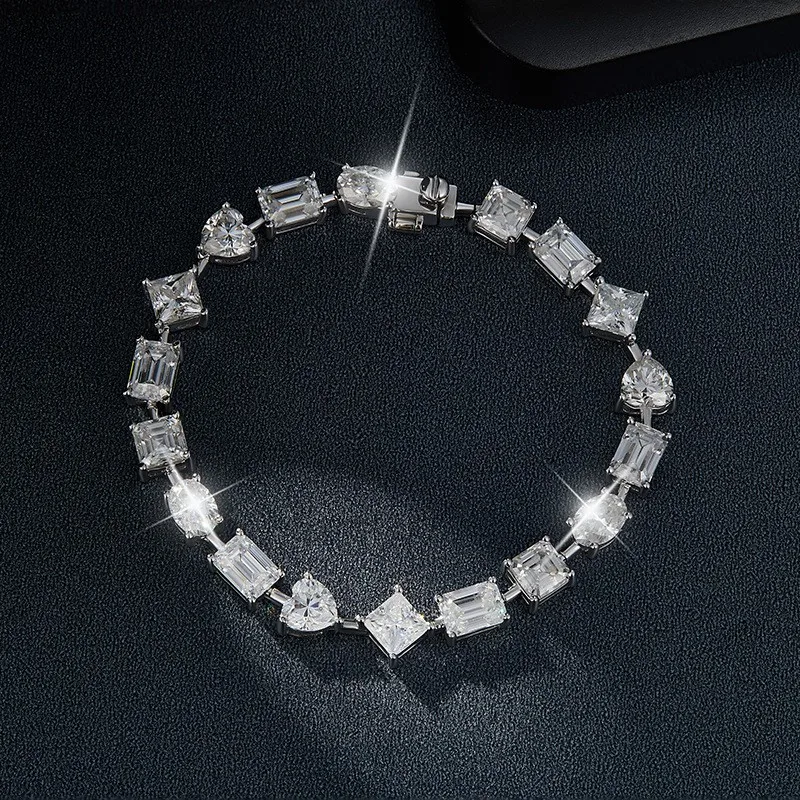 B3-0066 Lefei Mode Luxe Classique Moissanite Coeur Rectangle Carré Bracelet Pour Femmes 925 En Argent Sterling ixBijoux Cadeau