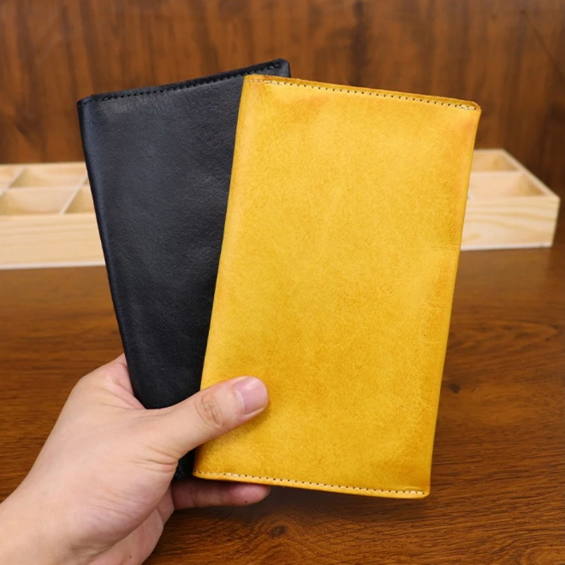 

Phone Holder Document Organizer Bag Vegetable Tanned Leather Distressed Business Passport Holder Genuine Leather Men Long Wallet