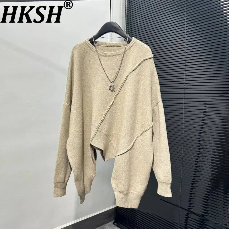 

HKSH Autumn New Men Tide Niche Design High Sense Irregular Patchwork Knitted Sweater Loose Lazy Versatile Sweater Women HK15741