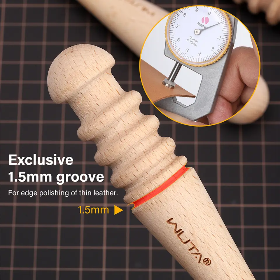 WUTA 1PC Leather Burnisher Wood Slicker Rounded Edge Burnishing Groover Tool DIY Polished Grinding Smooth Leather Craft Tools - 3