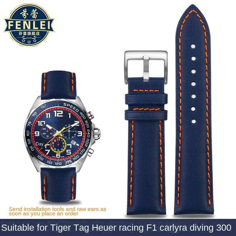Tali jam tangan kulit nilon, 20 22mm 24mm serat nilon untuk TAG Heuer F1 tali selam mobil Rossini 519955 Mido Longines kanvas gelang