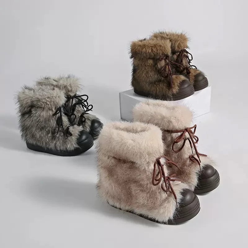 

Winter Women's Snow Boots Fashion Casual Ankle Boots Thick Plush Warm Cotton Shoes Retro Women Fluffy Boots Botas Invierno Mujer