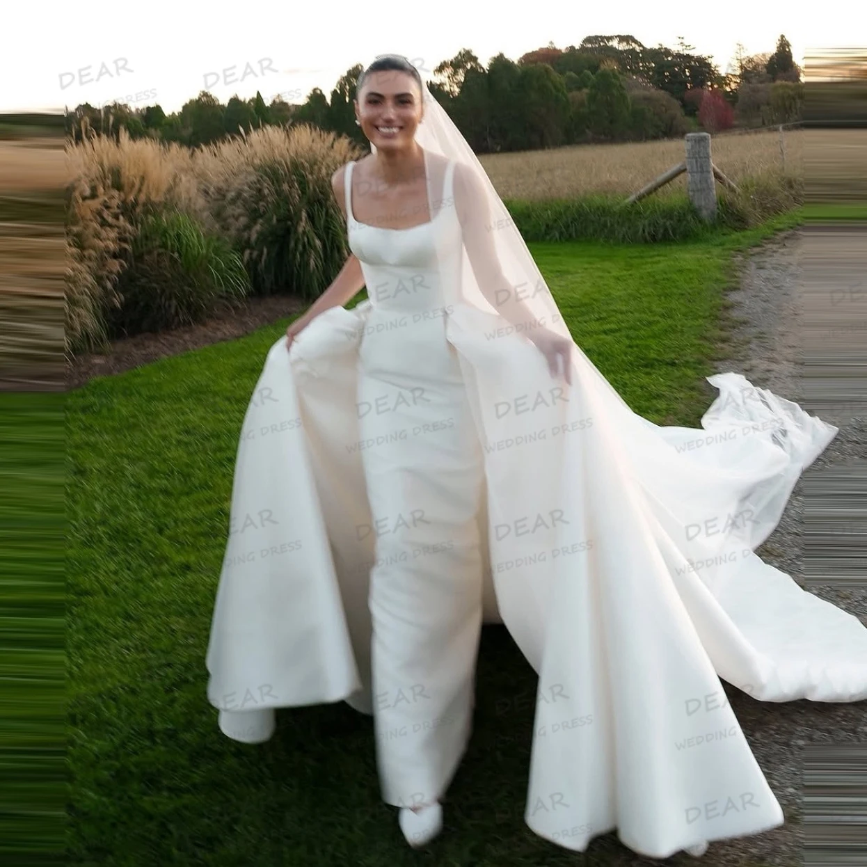 

Simple Boat Neck 2025 Wedding Dresses Women's Sleeveless Sexy Mermaid Satin Bride Gowns Vestidos De Novia Customized فساتين سهرة