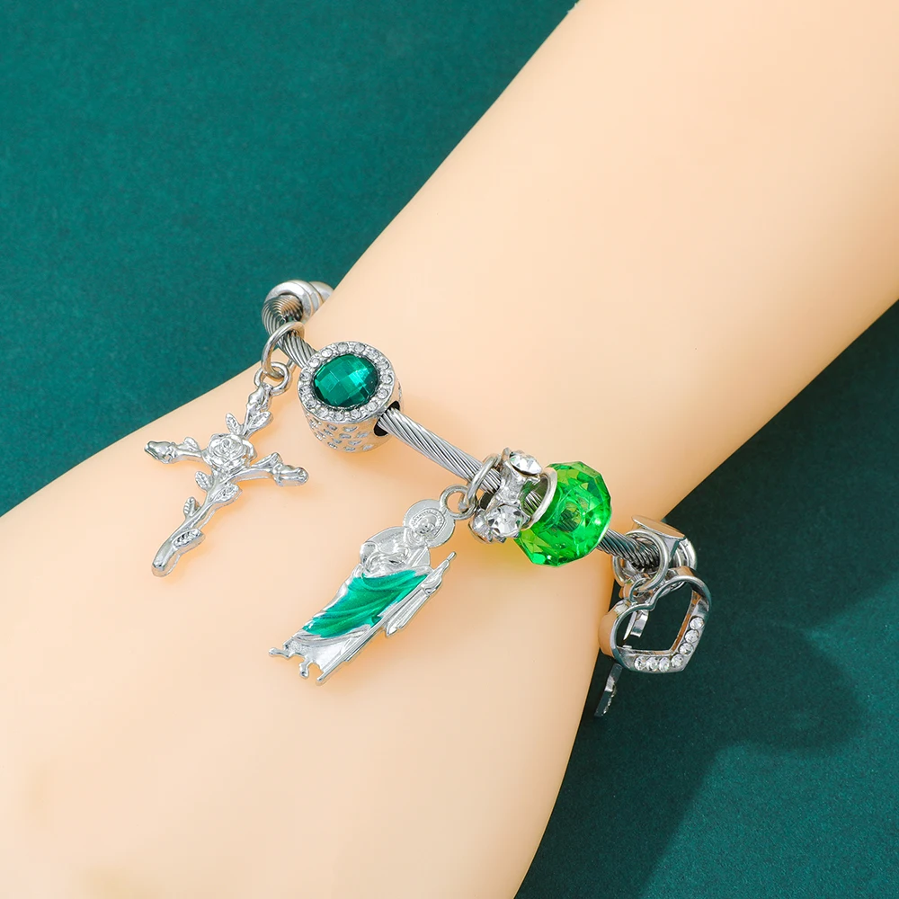 Pulsera religiosa de Jesús amor cristal Árbol de la vida mariposa pulsera de acero inoxidable colgante pulsera para mujer en la mano Vintage