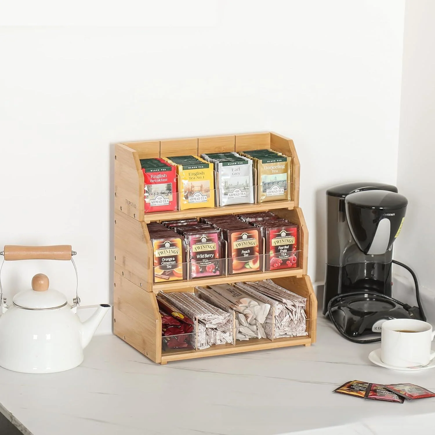 Bamboo Tea Bag Storage Box Three-layer Coffee Bag Display Rack Coffee Station Tea Room Capsule Coffee Storage Box Organizer