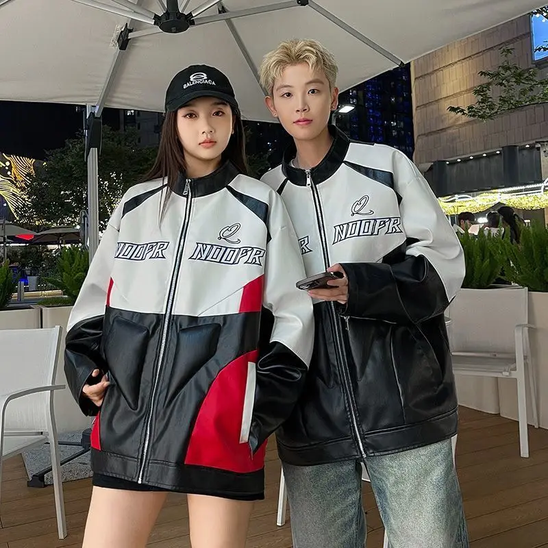 

Couple Style Cycling Leather Jacket Fashionable Retro Flight Jacket Plus Size Stand Up Collar Jackets Youth Warm Leather Jacket
