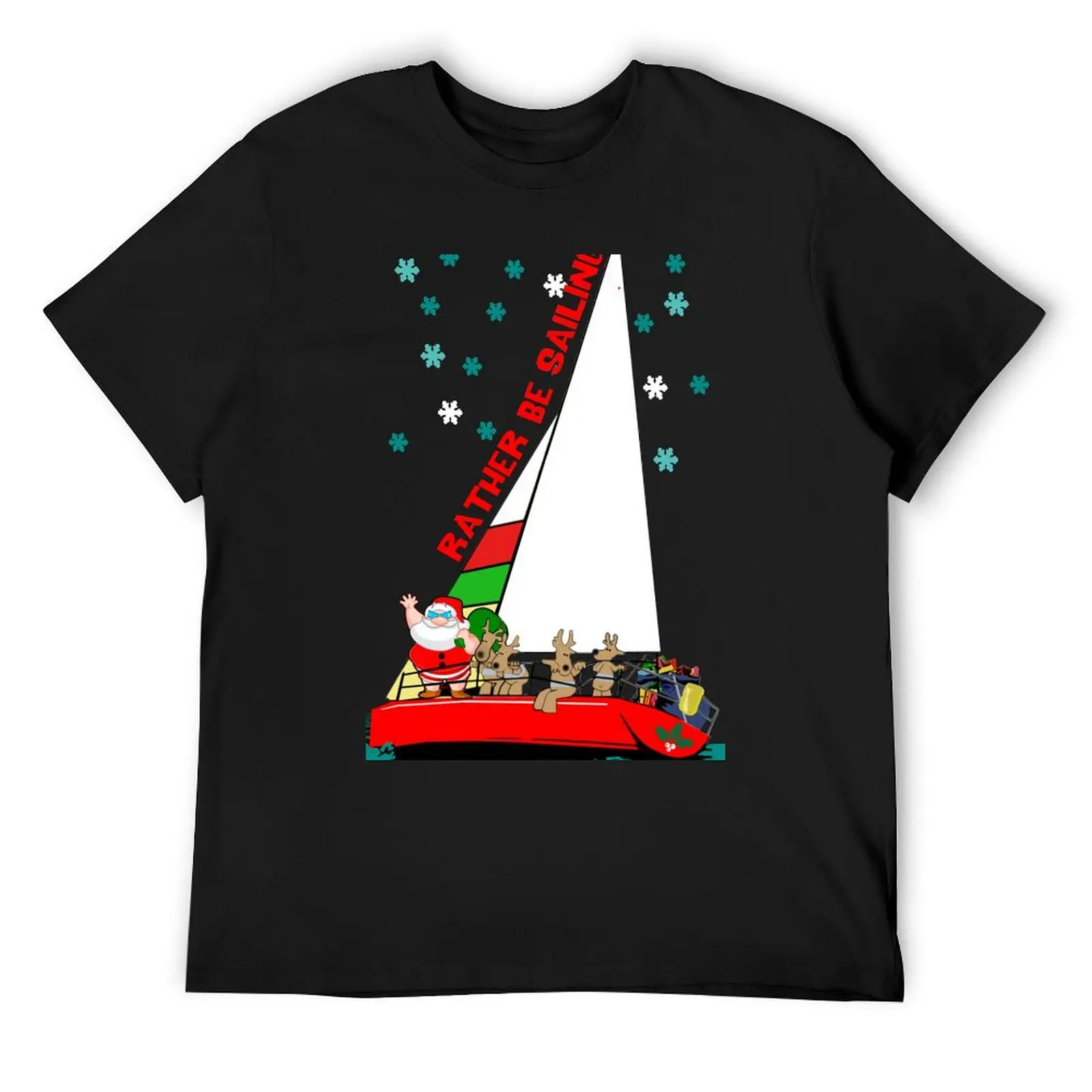 

Santa Would Rather Be Sailing at Christmas T-Shirt vintage anime shirt cute tops blanks man t shirt Men's t-shirt