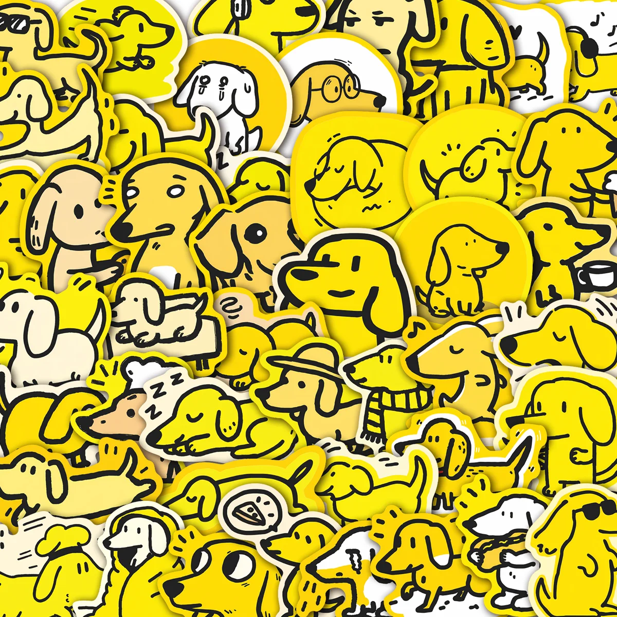 50pcs Bright Yellow Doodle Dog Healing Stickers Pack Whimsical Puppy Vinyl Decals for Laptop Water Bottle Pet & Art Gift