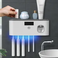 Multifunctional Toothbrush Holder UV Sterilization Automatic Toothpaste Dispenser Intelligent Wall-mounted Household Bathroom