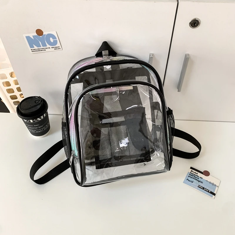 PVC Transparent Zipper Large Capacity Backpack Hot Sale Students Versatile Bags for Women Fashionable Sewing Thread School Bags