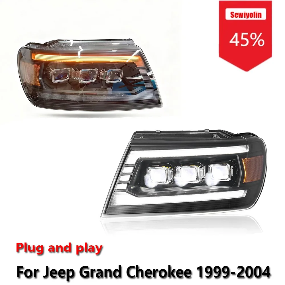 

Sewiyolin Car LED Upgrade Headlight Accessories For Jeep Grand Cherokee 1999-2004 DRL Brake Turn Signal Lamp Plug and Play