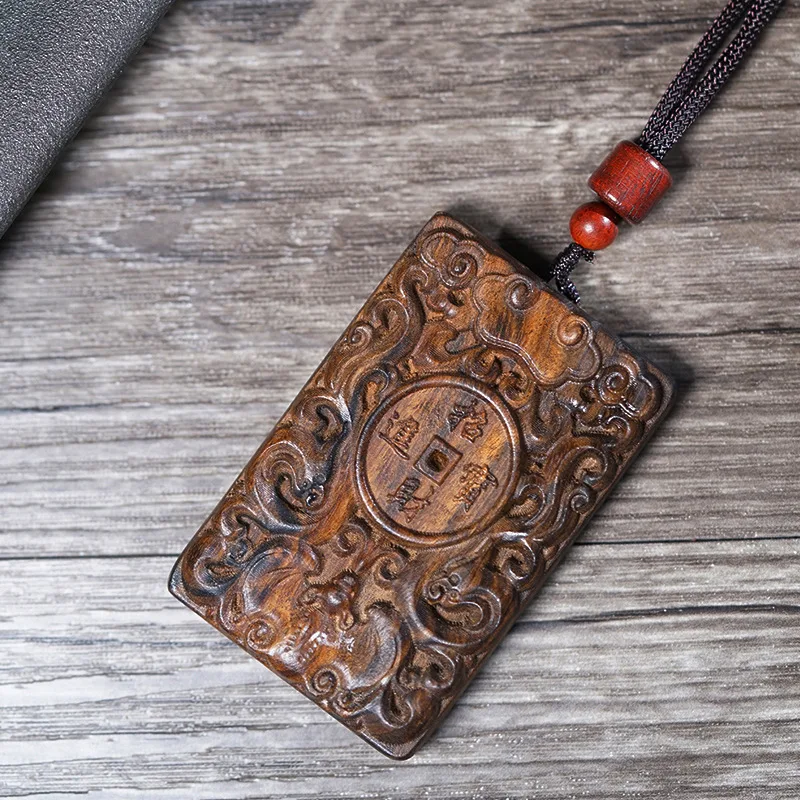 

Aquilaria Agallocha Carved Fortune Safe Tag Pendant Unisex Cultural Play Necklace Jewelry Festival Gift