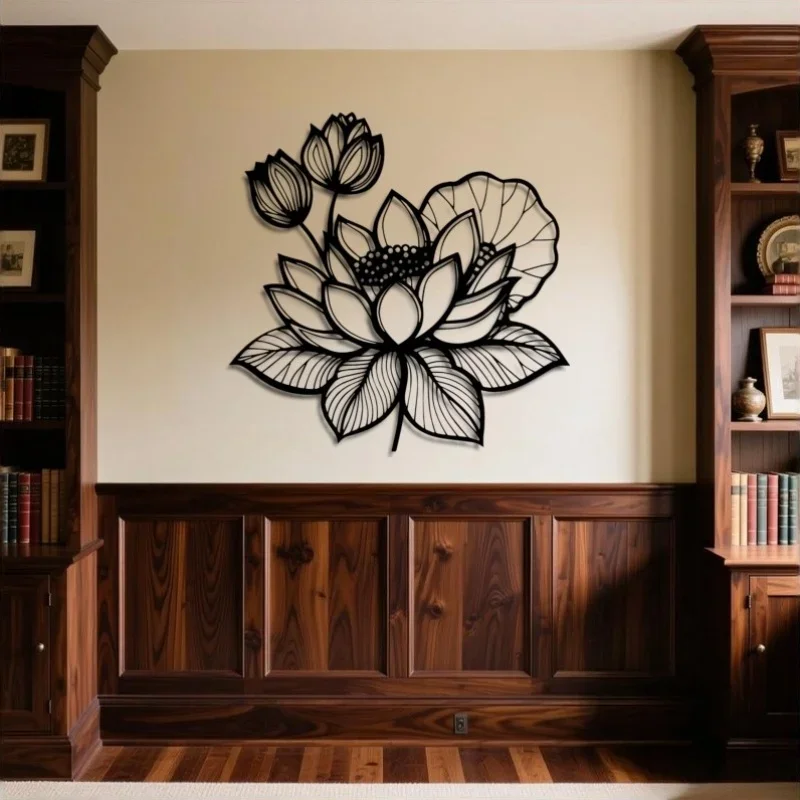 CIFBUY Wrought Iron Lotus Wall Art Decor, Large Metal Flower Sculpture, Durable Outdoor Garden Decor, Zen Bedroom Office Hanging
