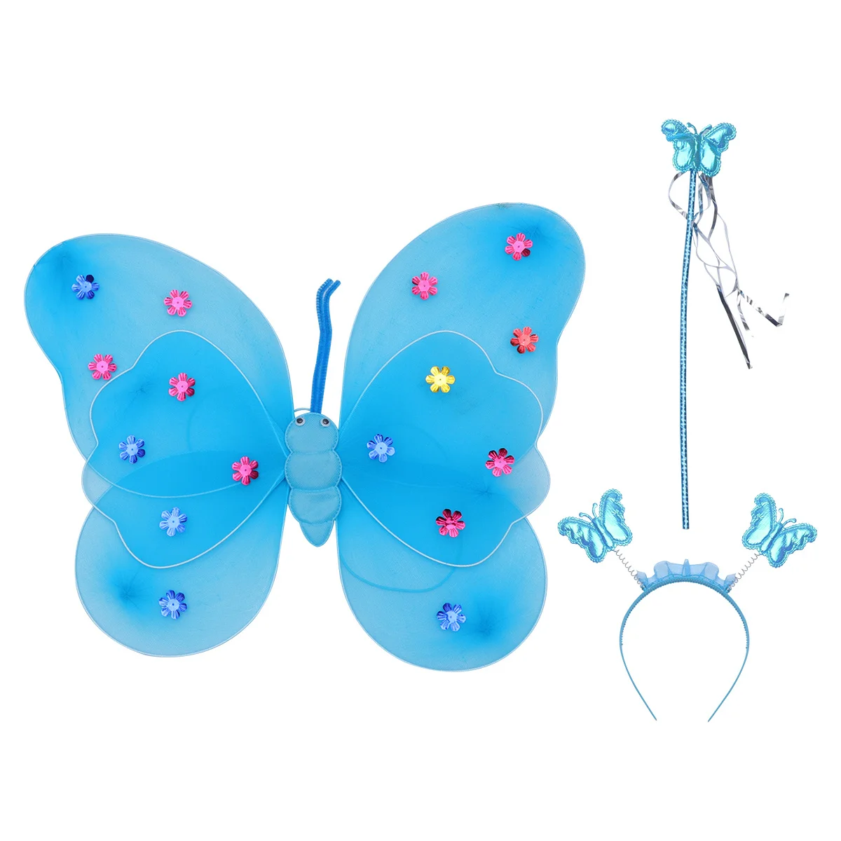 3-delige dubbellaagse vlindervleugels set hoofdband toverstaf kinderen fee aankleden verjaardag cosplay fee vleugels voor meisjes