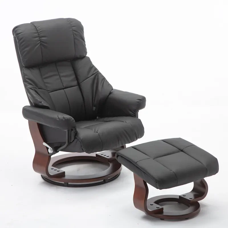 Modern Manual Recliner Chair with Ottoman Polyurethane PVC Upholstery Rotating Living Room Furniture Comfortable Lounge Seat