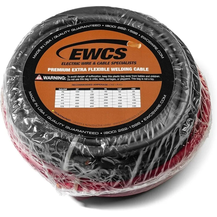 1/0 Gauge Premium Extra Flexible Welding Cable 600 Volt Combo Pack - Black+Red 15 Feet of Each - Made in the USA