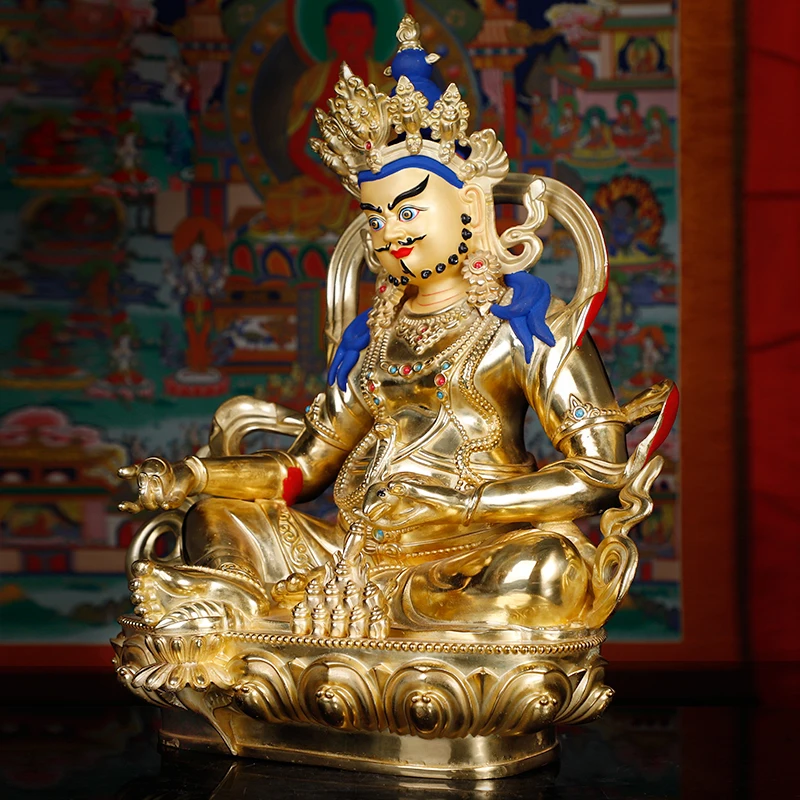 Tibetan Buddha, Yellow God of Wealth Zambala Buddha Statue of God of Wealth Bodhisattva, Brass Full Gilt Tantra Buddha Ornament