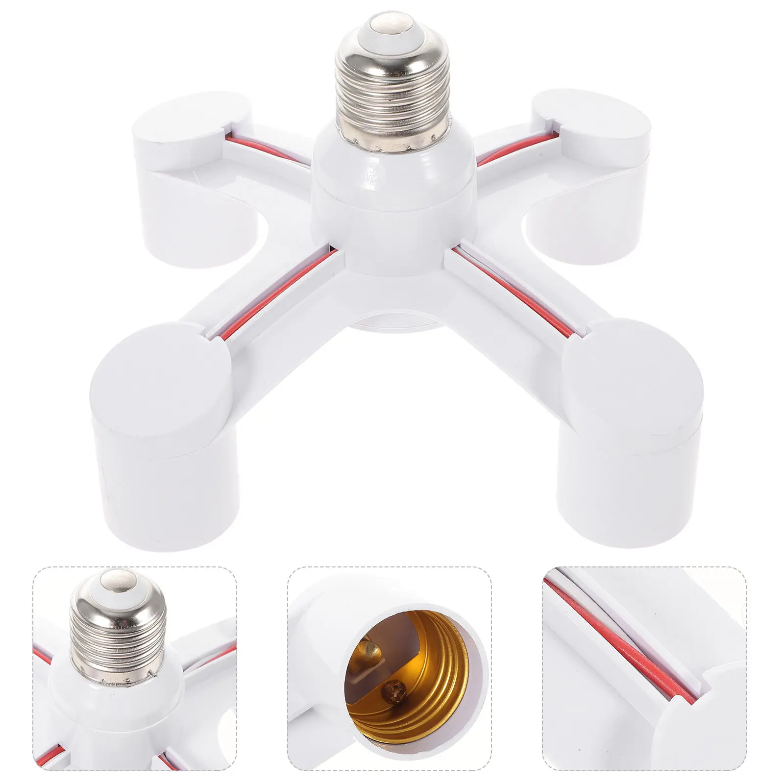 Light Socket Splitter 4-Branch E26 E27 Lamp Holder Converter Flame Retardant ABS Copper Contact Socket Adapter for LED Bulbs