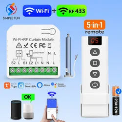 WiFi RF Curtain Smart Switch ,Tuya Smart life Module for Roller Shutter Window Blinds ,5-in-1 Remote,Timer,Google Home Alexa
