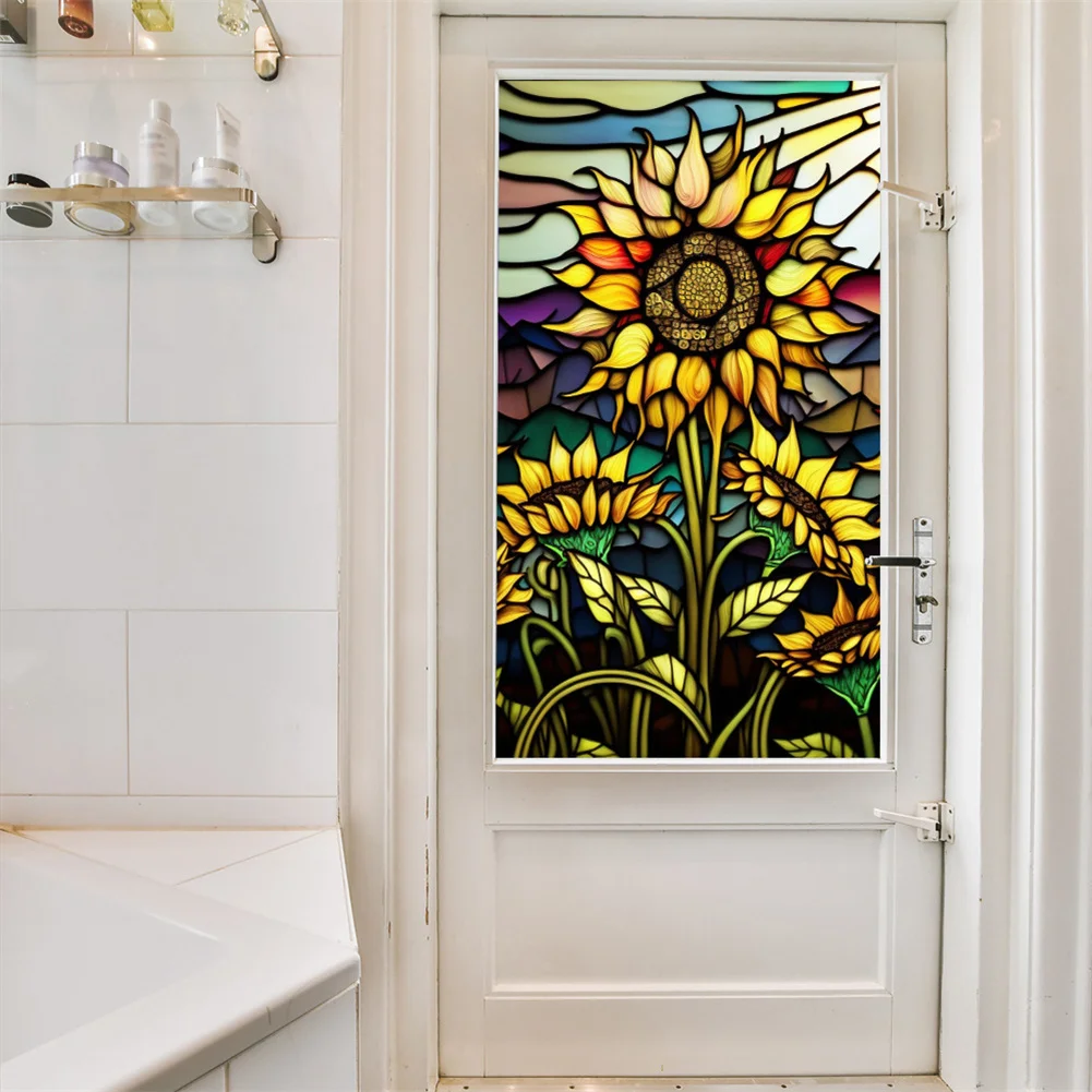 Película de ventana de vidrio teñido de girasol colorido, película de ventana de aislamiento térmico de bloqueo Uv extraíble, estática decorativa