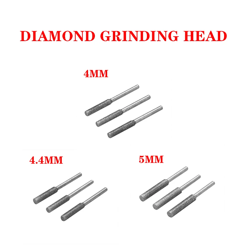 4/4.4/5mm diamantato testa di molatura affilatrice lucidatura Burr Stone File sega a catena lucidatura rettifica trapano incisione strumento di intaglio