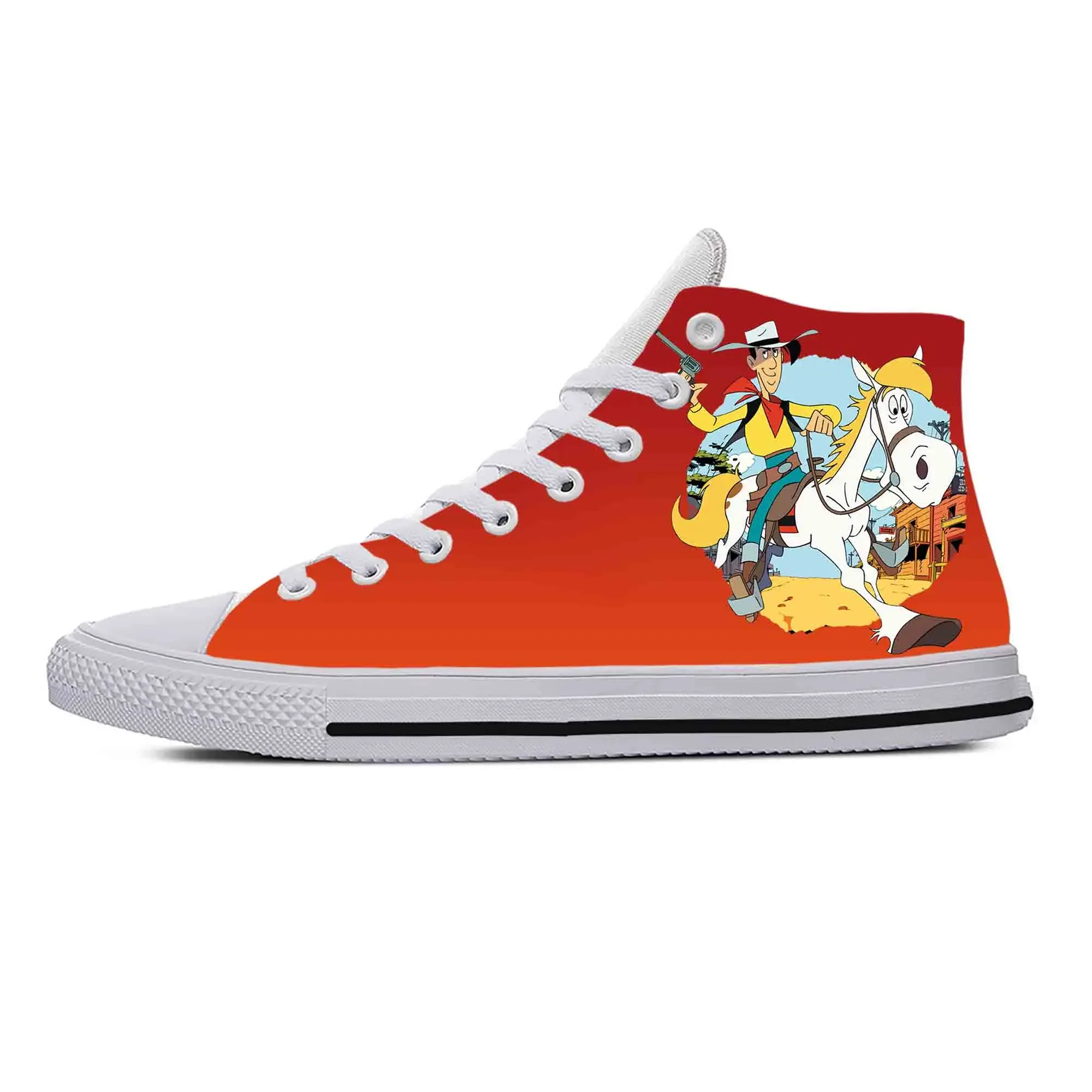 Lucky Luke Anime Cartoon Manga Comic Cowboy Funny Casual Cloth Shoes High Top Lightweight Breathable 3D Print Men Women Sneakers