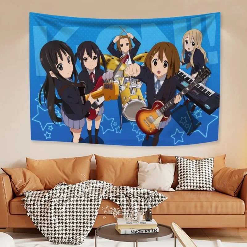 K-On! Anime Wandteppich Ho-kago Tea Time Mädchen Schuluniform Musikband Wandbehang für Schlafzimmer Studentenwohnheim Dekoration