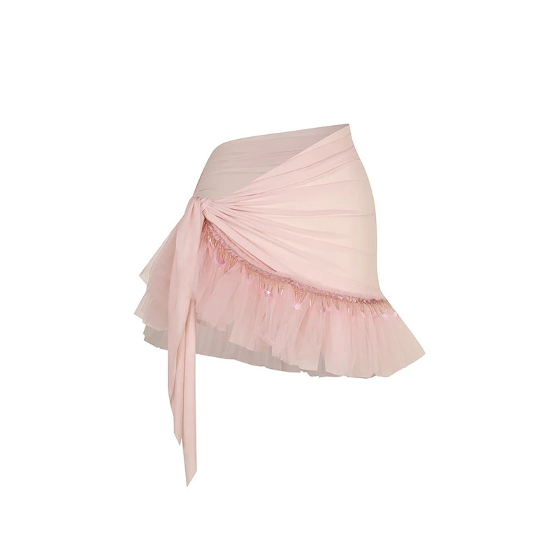 UK Latin Dance Set - Women's One-Wrap Tie Skirt & V-Neck Bodysuit with Sequin Tutu,Elegant Wrap Style Practice Outfit for Adults