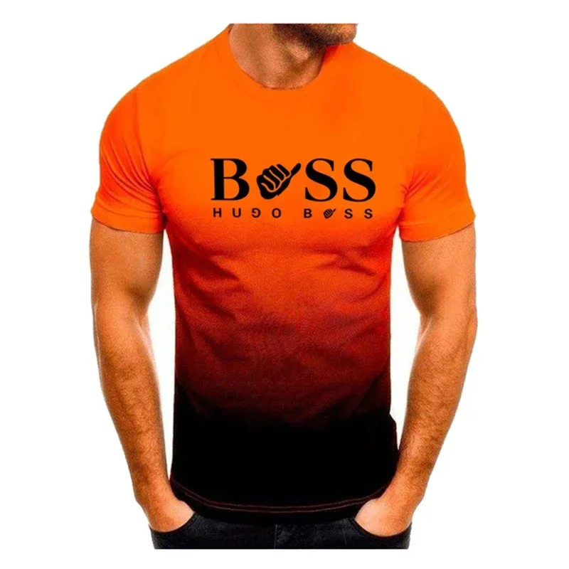 Kinder-T-Shirt Herrenbekleidung: Kurzarm-T-Shirt mit Farbverlauf-Druck, trendige Herrenmode, schnelltrocknendes Fitness-Oberteil, passende Familienoutfits. – Detail 14