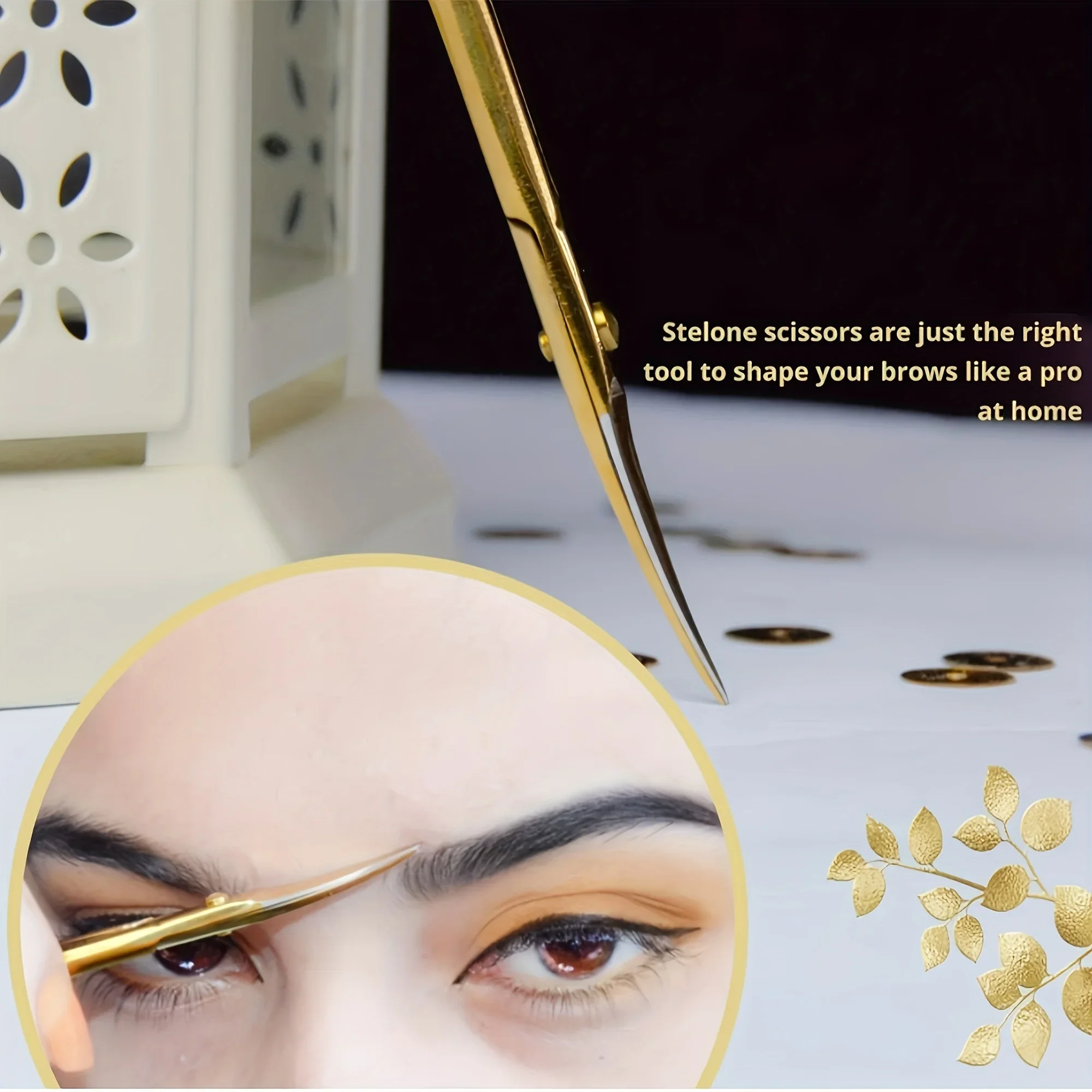 1pc Golden Curved Beauty Scissors - Sharp Stainless Steel Precision Tweezers for Eyebrow Trimming, Durable Grooming Tool