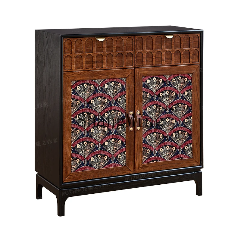 FG vintage solid wood sideboard, wall-to-wall two-color storage cabinet, pantry living room, storage cabinet