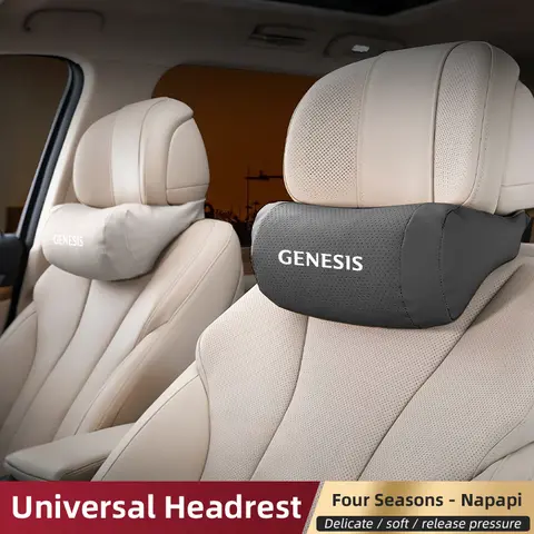 현대 창세기 쿠페 로고 G70 G80 G90 GV60 GV70 GV80 EV BH 용 카시트 머리 받침 베개 쿠션 가죽 머리 목 보호대