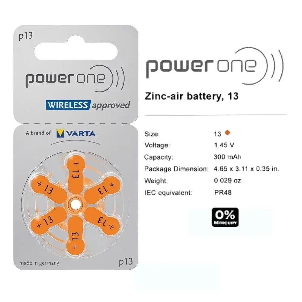 PowerOne P13 60 PCS High Performance Hearing Aid Batteries Zinc Air 13 / P13 / PR48 Battery for BTE Hearing aids DropShipping