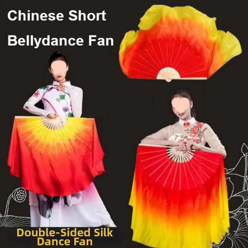 31/36cm Bamboo Chinese Short Bellydance Fan 10/20/30/40cm Half Circle Silk Veil Dancer Practice Pairs Yangko Dance Bamboo Fans