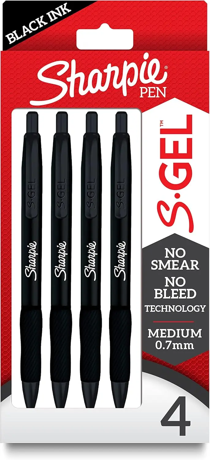 

Sleek Metal Barrel Gel Pens, Matte Black, Medium Point 0.7mm, Black Ink, 4-Pack