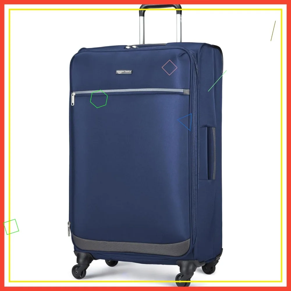 

28" Large Checked Softside Suitcase with 360-Degree Spinner Wheels, Expandable Space, Zippered Pockets, Navy Blue