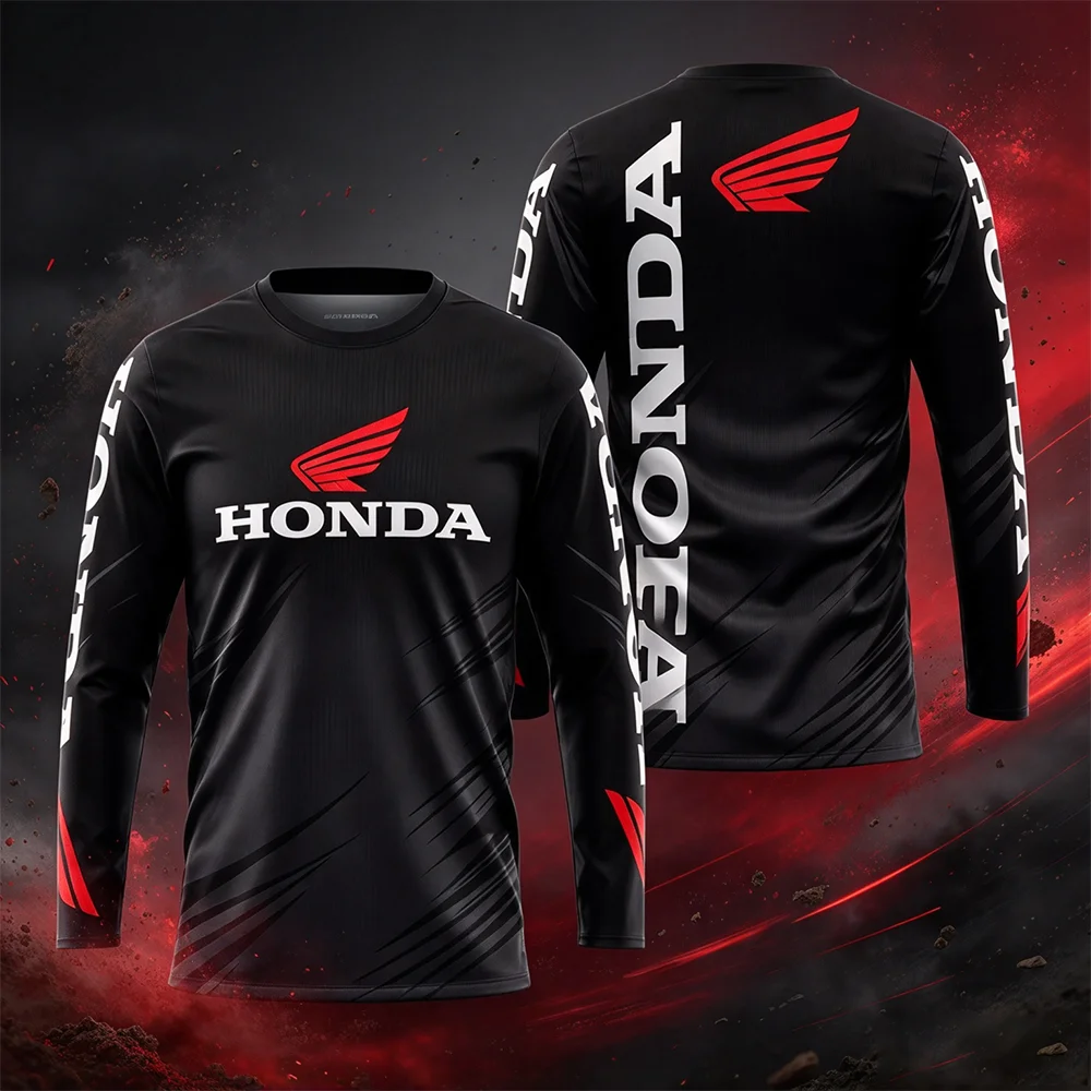 Neues, heißes Herren-Motorrad-T-Shirt, schnelltrocknend, atmungsaktiv, langärmelig, Honda Riding Tops – Detail 2