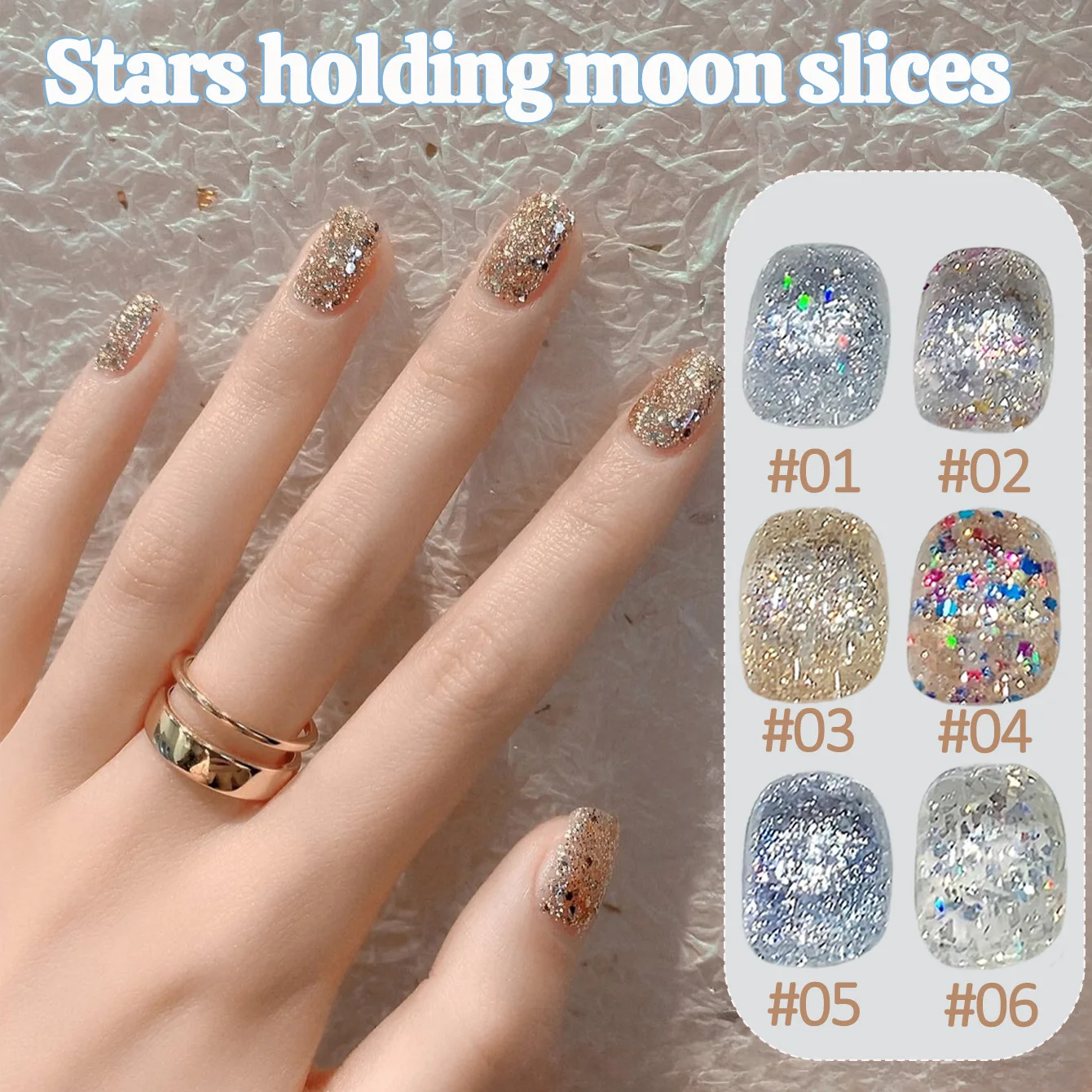 1-12 pçs pk estrela segurando lua arte do prego 2025 popular branqueamento destaque gel halloween platina quebrado diamante gel unha polonês