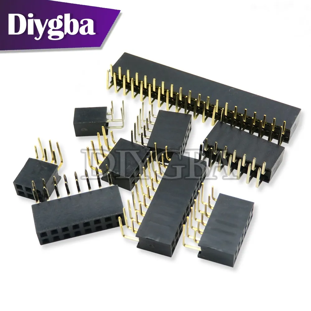 10PCS Double Row Female 2.54mm 2~40P PCB Board Right angle Pin Header socket Connector Pinheader 2* 4 6 10 20 40 Pin DIYGBA