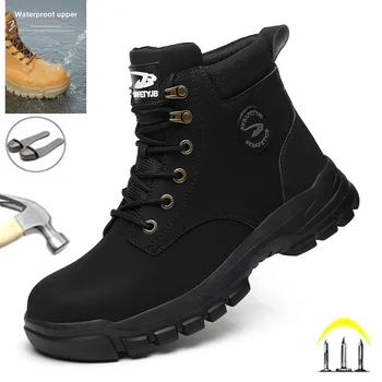 Waterproof work and safety boots men's leather boots indestructible men's work shoes men's winter boots safety shoes men's steel toe shoes