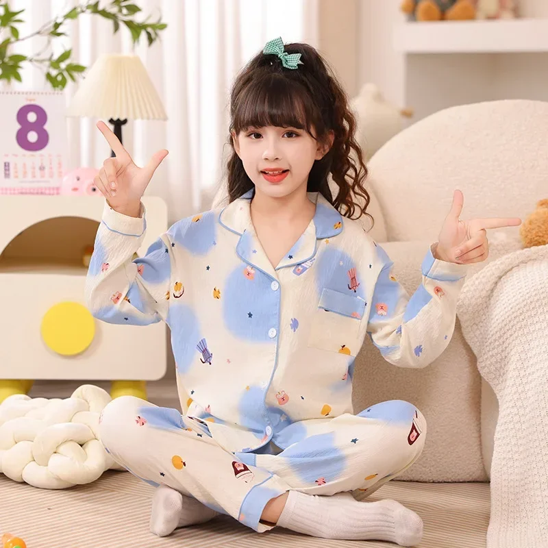 2024 Autumn Children Pajamas Sets Girls Cloud Cotton Pijamas Long Sleeve Sleepwear New Student Loungewear Cute Homewear Clothing