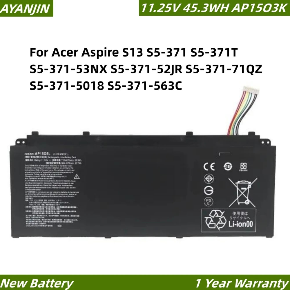 AP15O3K 45.3WH Laptop Battery For Acer Aspire S13 S5-371 S5-371T S5-371-53NX S5-371-52JR S5-371-71QZ S5-371-5018 S5-371-563C