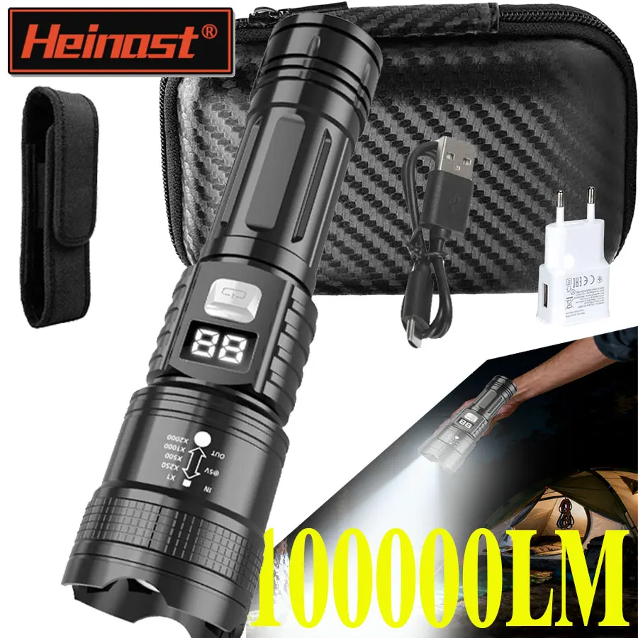 100000LM High Strong Power Led Taschenlampen Ultra Helle Taktische Blitzlicht Wiederaufladbare Camping Angeln Defensa Zoom Laterne