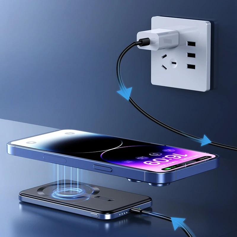 بنك طاقة لاسلكي مغناطيسي رفيع للغاية من سبائك الألومنيوم بقدرة 10000 مللي أمبير في الساعة مع بطارية خارجية شحن سريع PD20W لهاتف iPhone Xiaomi