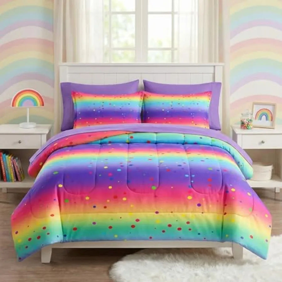 

Comforter Set Size Cute Rainbow Polka Dot 5 Pcs Bedding for and Adults Colorful Glitter Bed Sheet Sets with Fitted Sheet Pillow