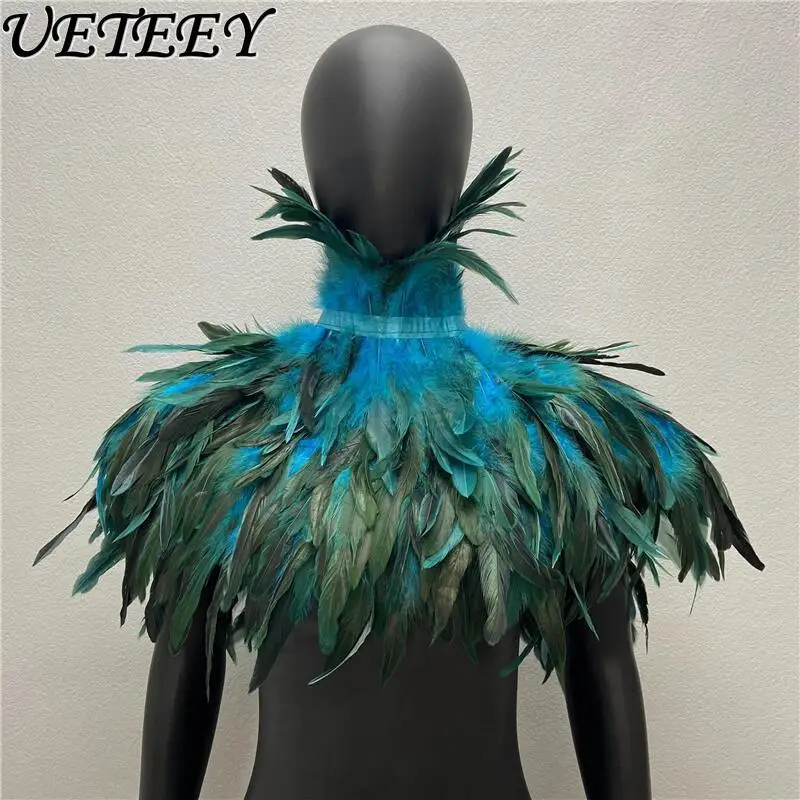 

Готическая шаль с перьями, шарф-воротник, аксессуары для маскарада, модная шаль для выступлений, косплей, сценический костюм для женщин