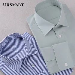 French cuffs men's long sleeved shirt business elite square collar new gentleman slim fit office shirt men