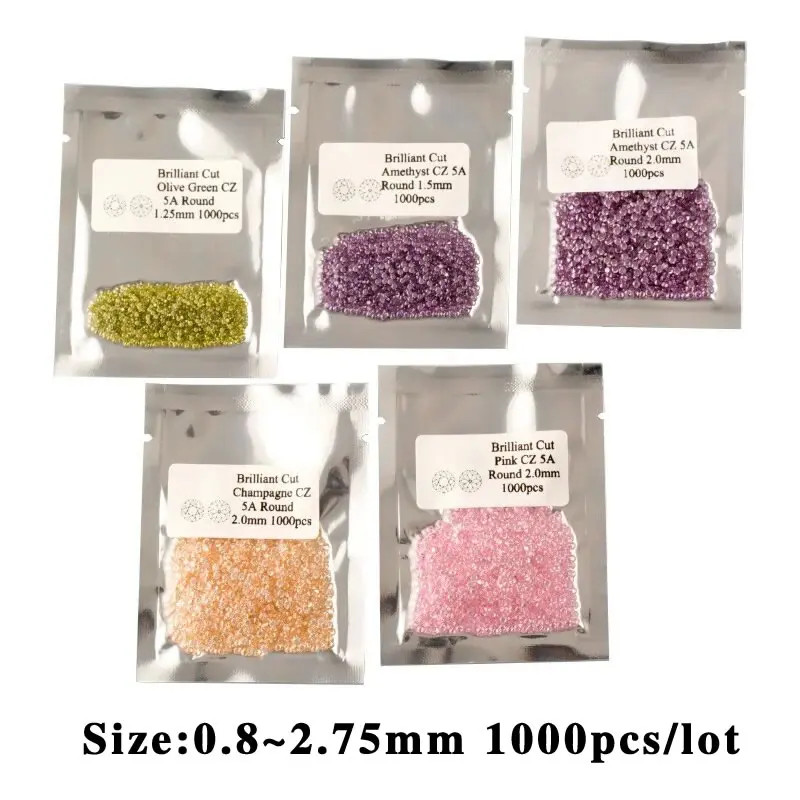 1000pcs/bag AAAAA Grade Various Color 0.8~2.75mm Zirconia Gems Beads Round Cut Cubic Zircon Stones For Jewelry Making